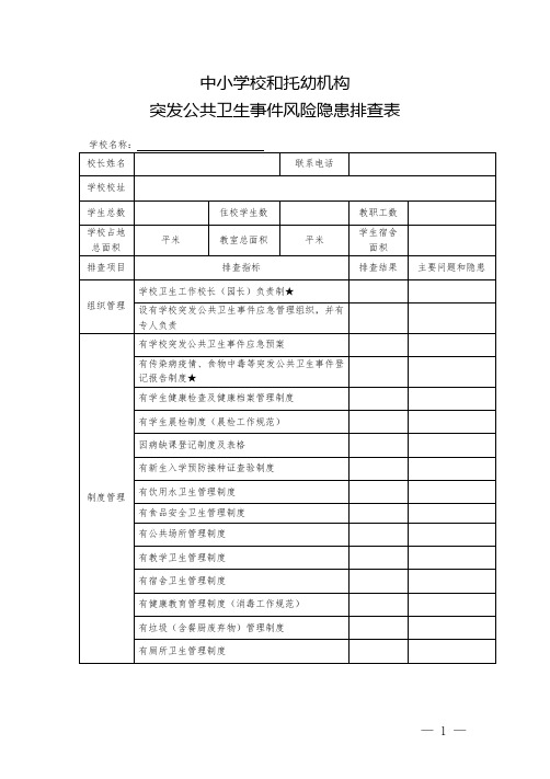 学校和托幼机构突发公共卫生事件风险隐患排查和视力健康管理排查表