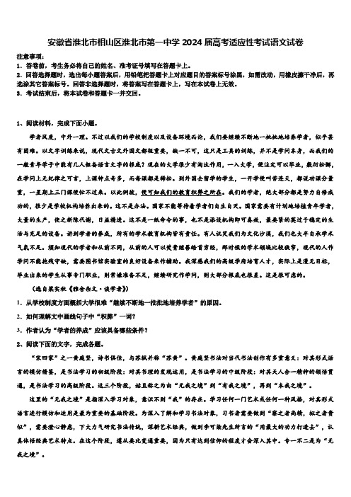 安徽省淮北市相山区淮北市第一中学2024届高考适应性考试语文试卷含解析