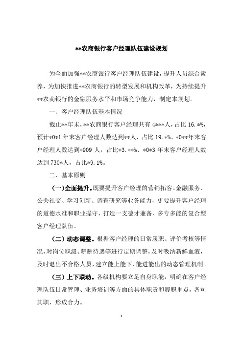 农商银行客户经理队伍建设规划