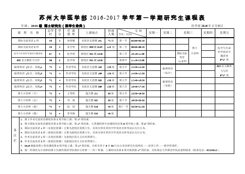 苏州大学医学部2012017学年第一学期研究生课程表