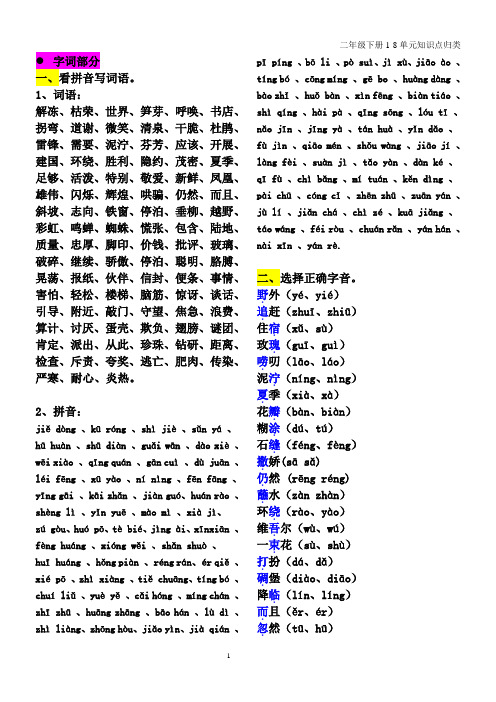 人教二年级下册1—8单元知识点归类