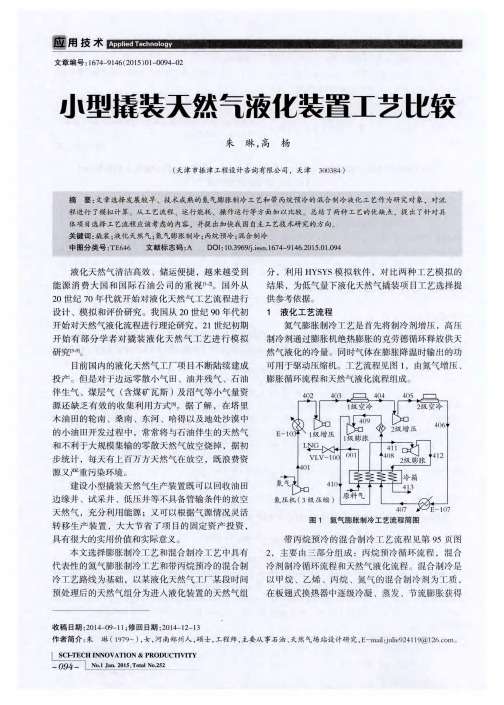 小型撬装天然气液化装置工艺比较