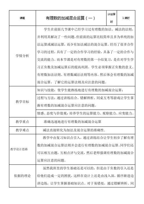 初中七年级数学教案 有理数的加减混合运算【区一等奖】