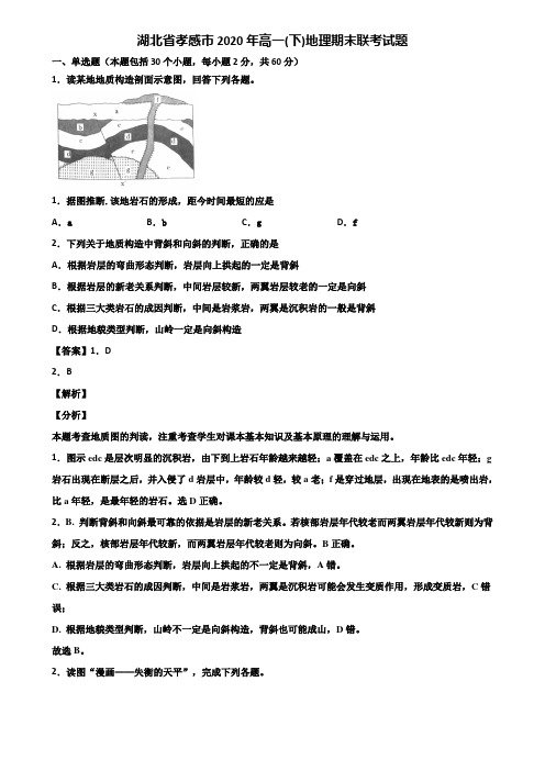 湖北省孝感市2020年高一(下)地理期末联考试题含解析