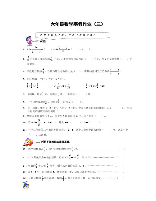 数学知识点射阳县明达双语实验小学六年级数学寒假作业(三)(1)-总结
