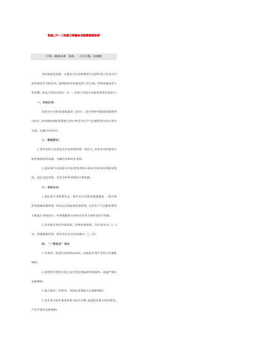 科室二0一二年度工作综合目标管理责任状