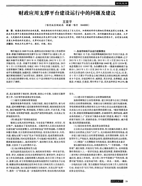 财政应用支撑平台建设运行中的问题及建议