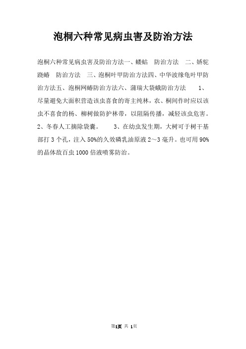 泡桐六种常见病虫害及防治方法