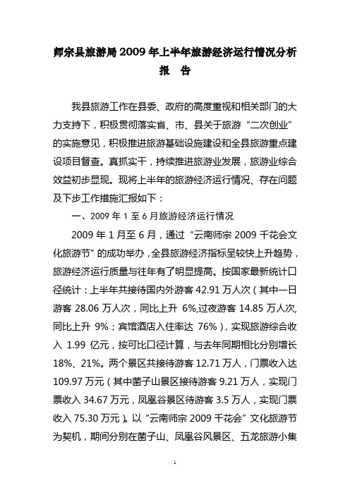 2009年上半年旅游经济运行分析报告