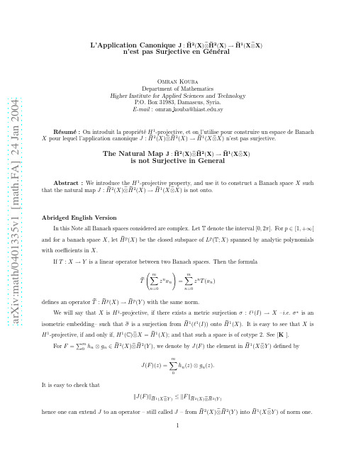 L'Application Canonique $JH^2(X) otimes H^2(X)-H^1(Xotimes X)$ n'est pas Surjective en G'en