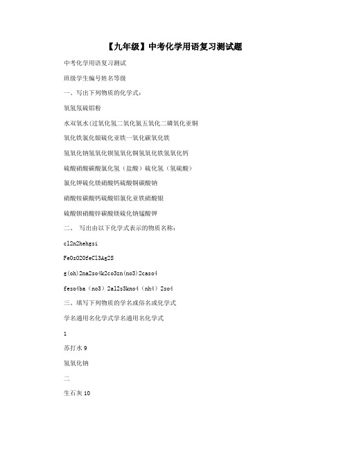 【九年级】中考化学用语复习测试题