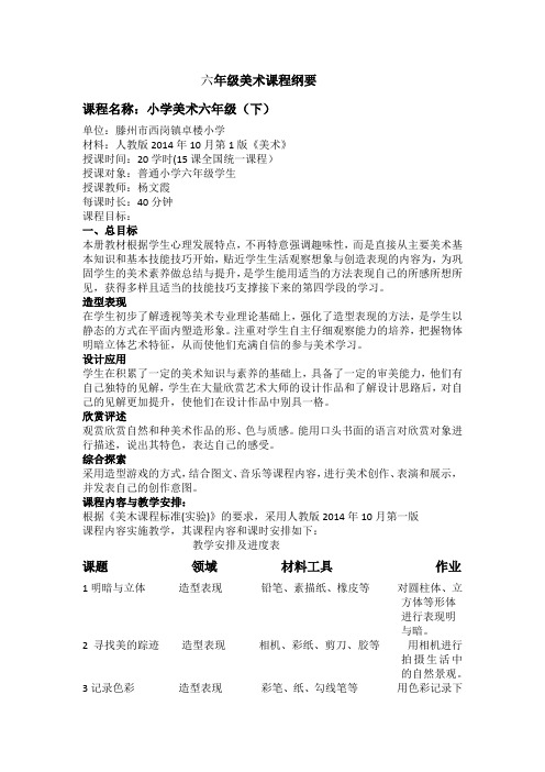 六年级下册美术纲要
