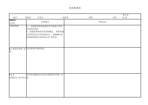 iso9001：2015版管理层内审检查表