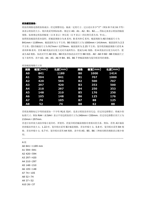 纸张幅面规格