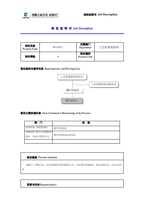 烟叶检验工岗位说明书