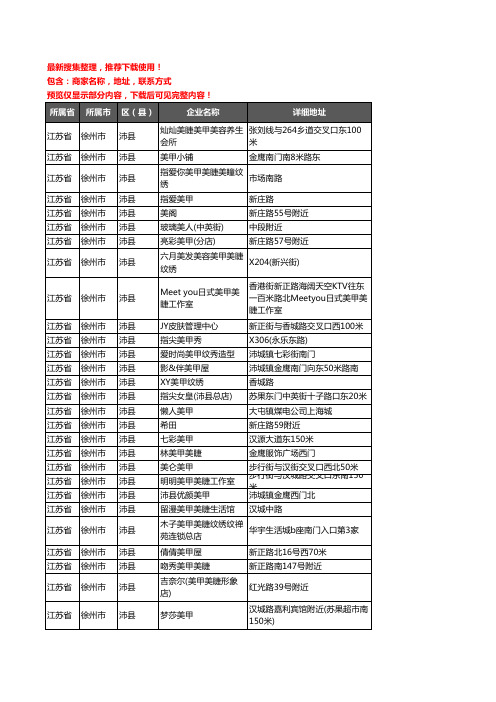 新版江苏省徐州市沛县美甲企业公司商家户名录单联系方式地址大全56家