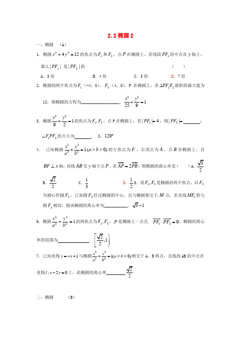 高中数学2.2椭圆练习理新人教A版选修2-1