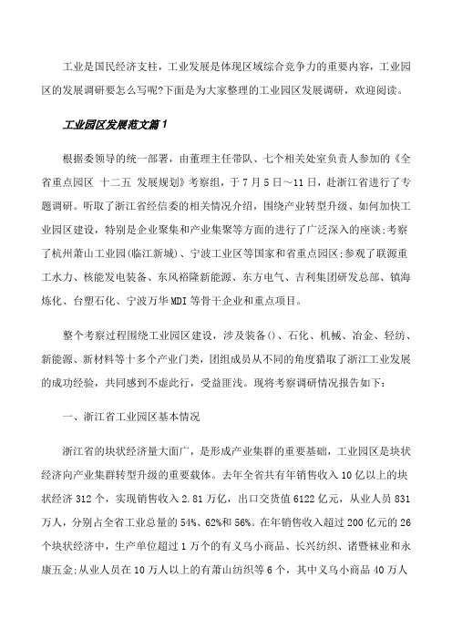 工业园区发展调研报告范文[修改版]