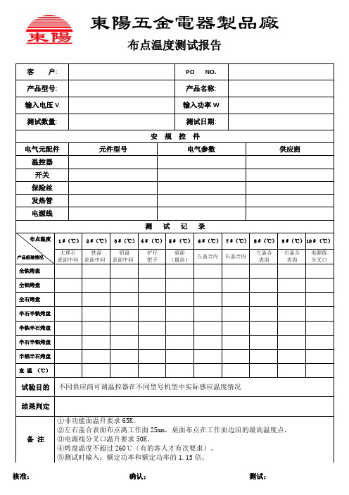 烤盘-布点温度测试报告