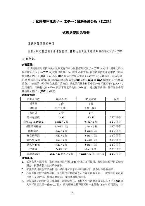 小鼠肿瘤坏死因子αTNF-α酶联免疫分析ELISA