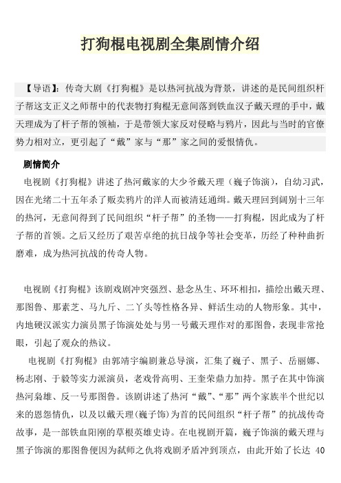 打狗棍剧情介绍 - 以及评价