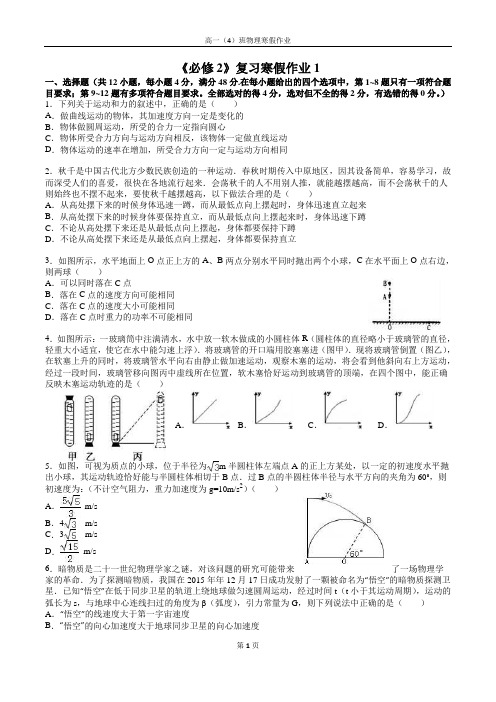 《必修2》复习寒假作业及答案