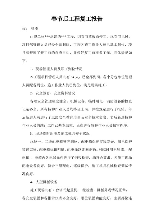 2020年节后工程复工报告年