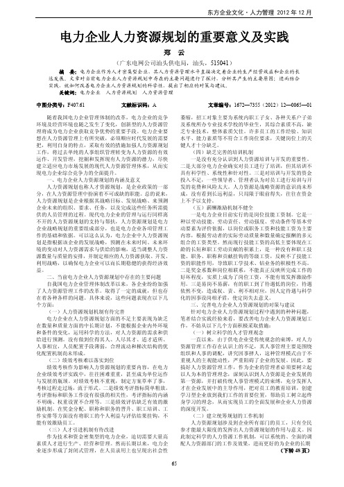 电力企业人力资源规划的重要意义及实践