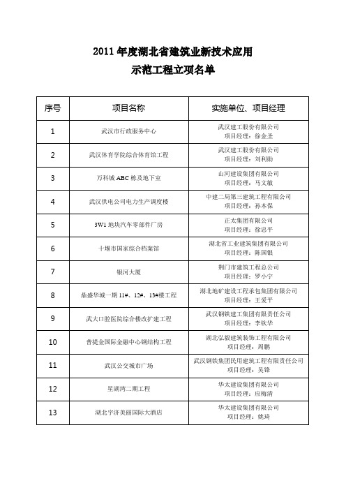 2011年度湖北省建筑业新技术应用
