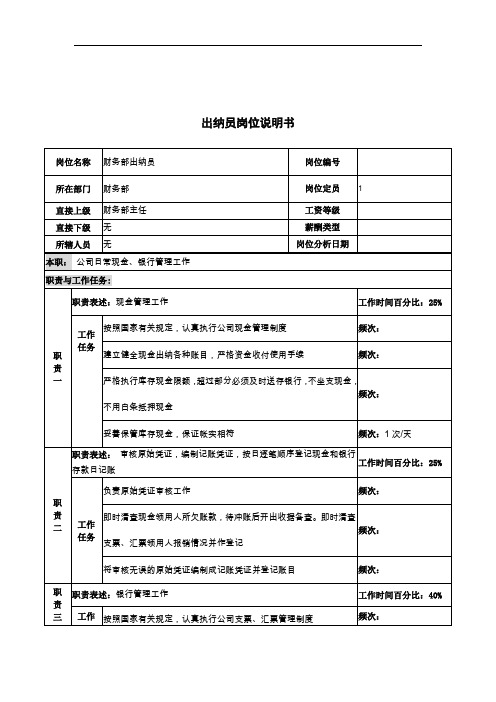 河北纪元光电公司出纳员岗位说明书.doc