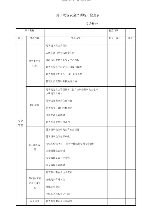 施工现场安全文明施工检查表