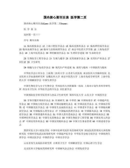 国内核心期刊目录 医学第二页