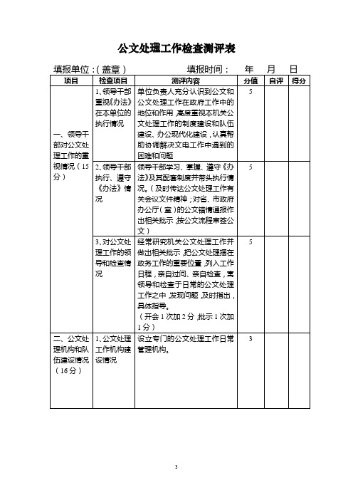 公文处理工作检查测评表