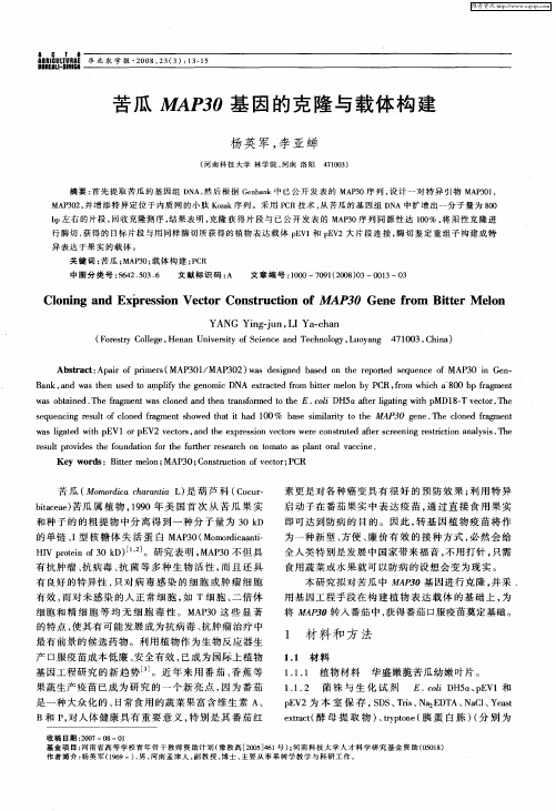 苦瓜MAP30基因的克隆与载体构建