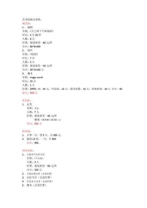 艺术团演出预算