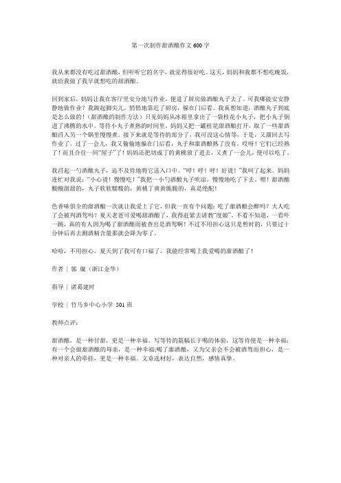 第一次制作甜酒酿作文600字
