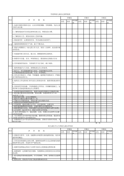 幼儿园幼儿成长记录档案表资料