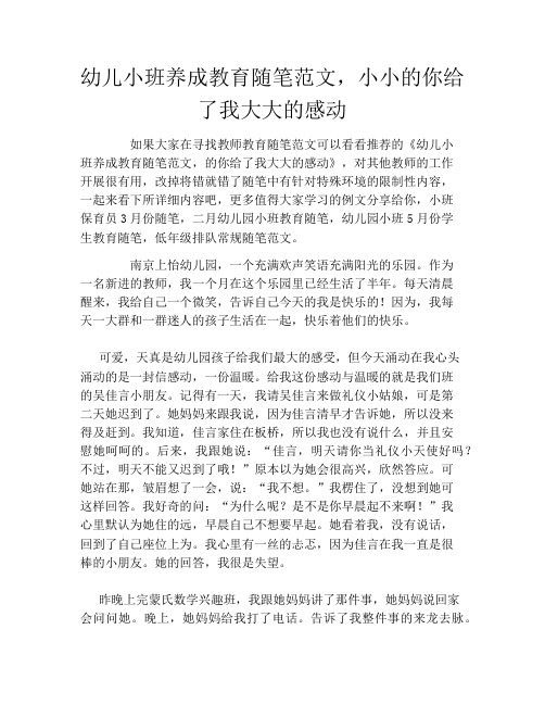幼儿小班养成教育随笔范文,小小的你给了我大大的感动