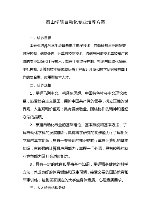 2011自动化专业人才培养方案