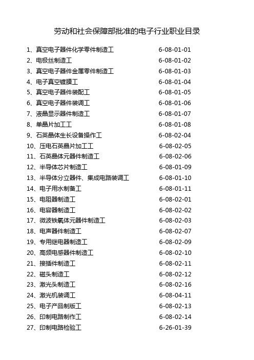职业技能鉴定职业目录(劳动部批准的电子行业52个)职业(工种)编码