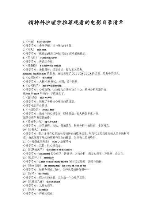 精神科护理学推荐观看的电影目录清单