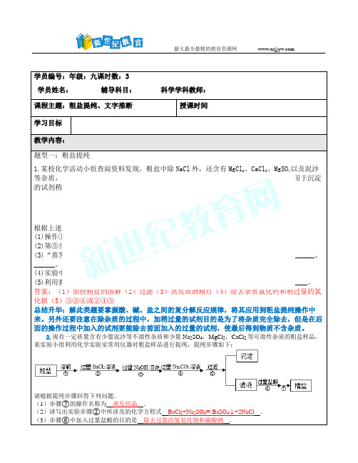 浙江省九年级科学讲义--粗盐提纯、文字推断习题(含答案)