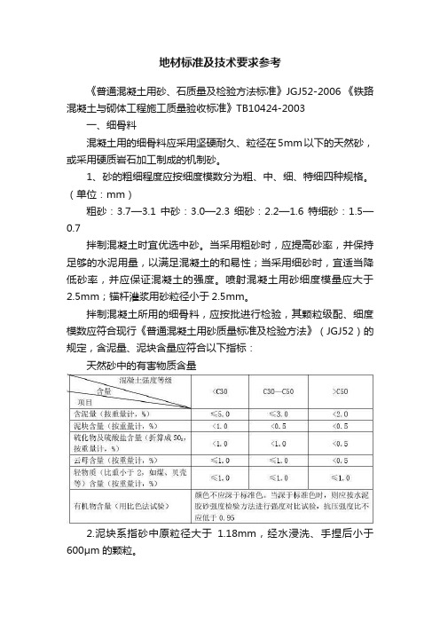 地材标准及技术要求参考