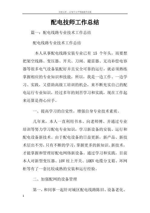 配电技师工作总结