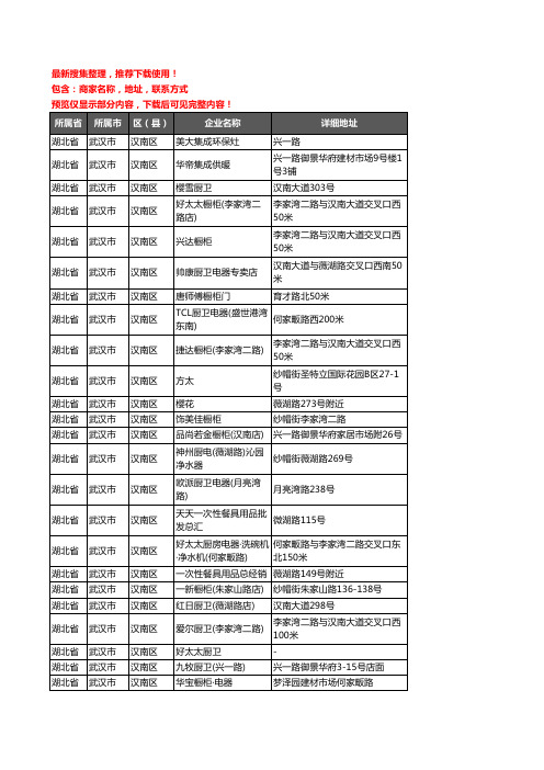 新版湖北省武汉市汉南区厨卫电器企业公司商家户名录单联系方式地址大全26家
