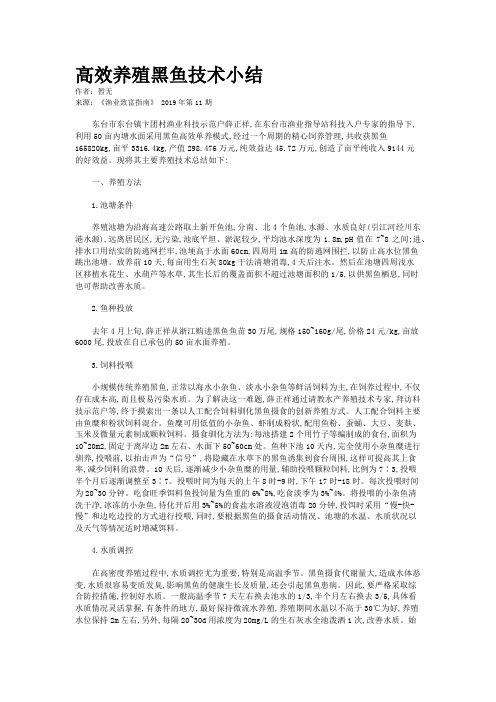 高效养殖黑鱼技术小结
