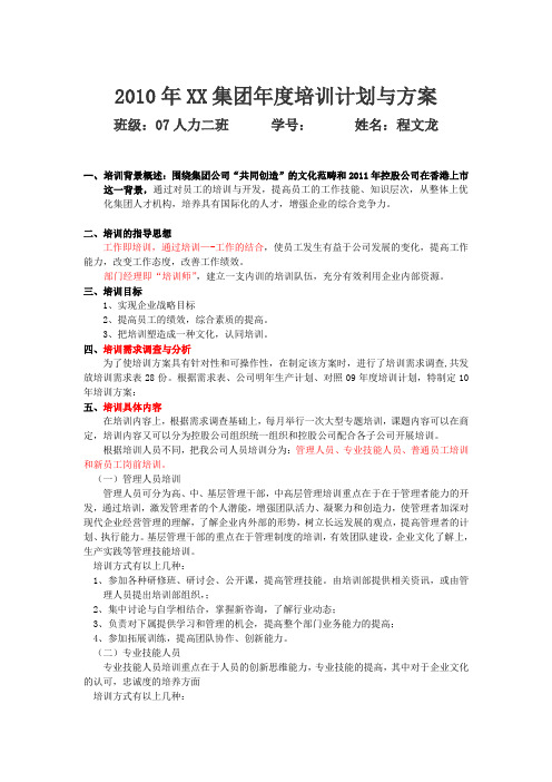 2009某集团年度培训计划与方案