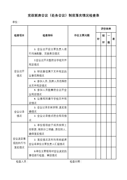 党政联席会议(处务会议)制度落实情况检查表【模板】