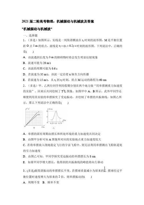 2021届高考物理二轮复习：机械振动与机械波(含答案)