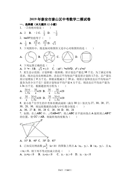 2019年泰安市泰山区中考数学二模试卷